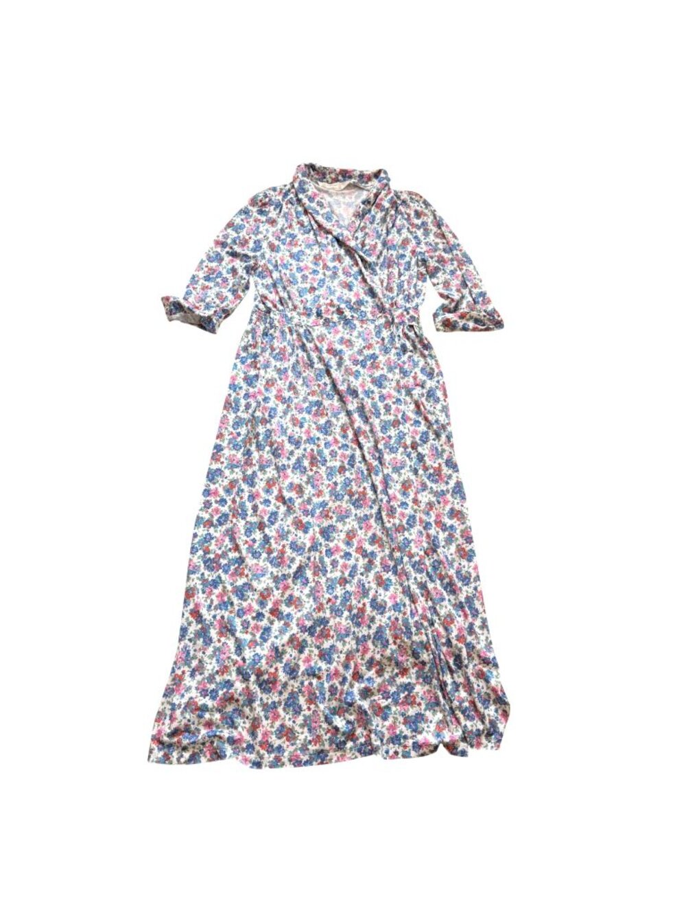 St. Michael Women's Wrap Dress 12 Floral Blue Pink Vintage Nineties Cottagecore